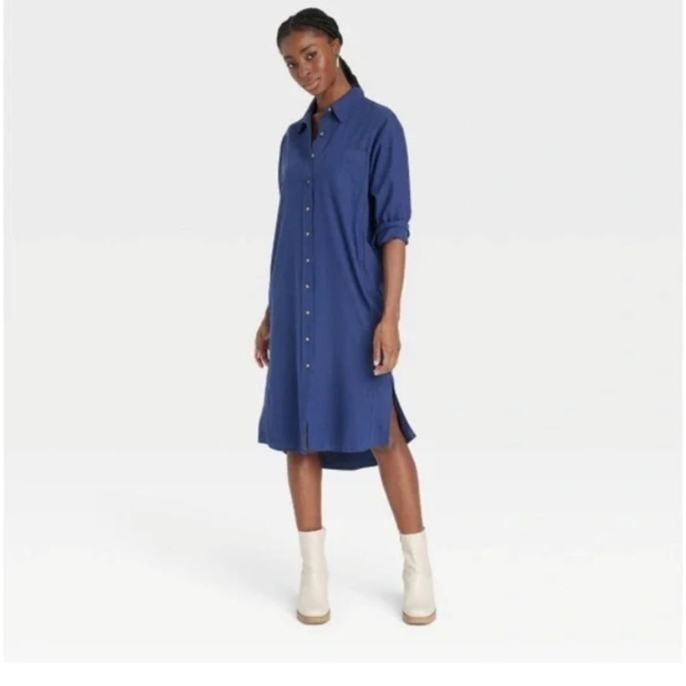 Blue Button-Down Shirt Dress Xs Oversized Target